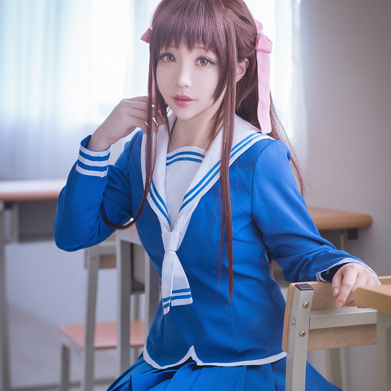 Anime Fruits Basket Honda Tohru Cosplay Costume Wig School Girls JK Uniforms Sailor for Halloween Party Suits