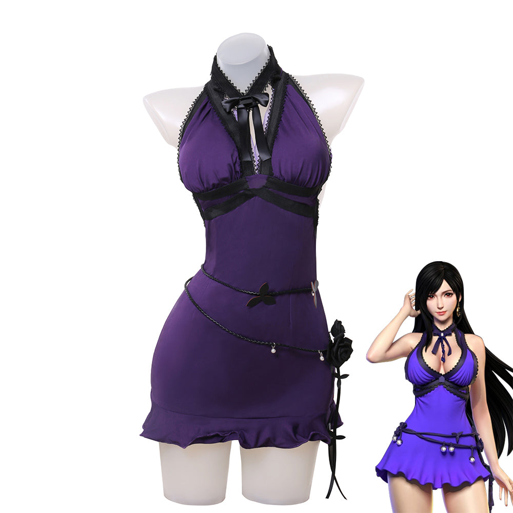 Game FF7 Remake Tifa Cosplay Costume Women Dress Tifa Lockhart Purple Dress Sexy Party Costume Halloween
