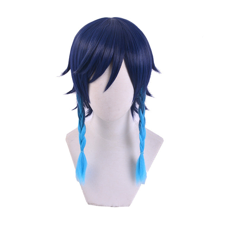 Genshin Impact Venti Cosplay Unisex 50cm Blue Wig Cosplay Anime Cosplay Braid Wigs Heat Resistant Synthetic Wigs Halloween