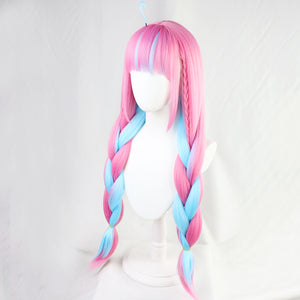 VTuber Hololive Minato Aqua Wig Cosplay Mixed Blue Pink Braids Styled Synthetic Hair Halloween Party Wigs + Wig Cap