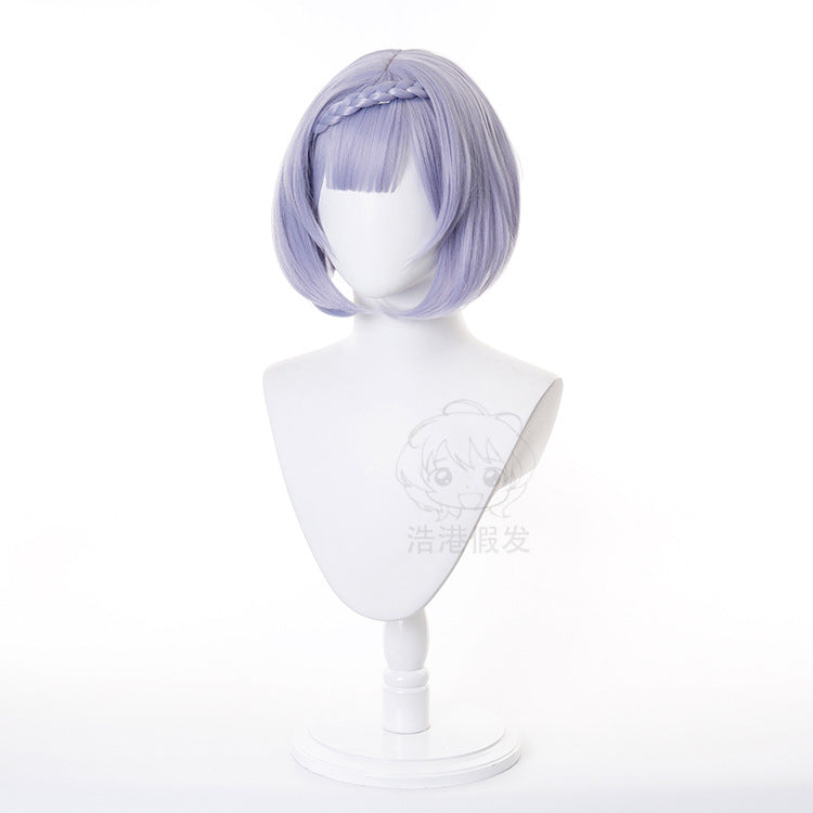 Genshin Impact Noelle Cosplay 35cm Braid Wig Short Silver Purple Wig Cosplay Anime Wigs Heat Resistant Synthetic Wigs Halloween