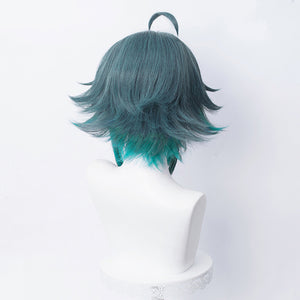 Genshin Impact Xiao Wig Cosplay Mixed Dark Blue Short Middle Part Heat Resistant Hair Adult Halloween Role Play