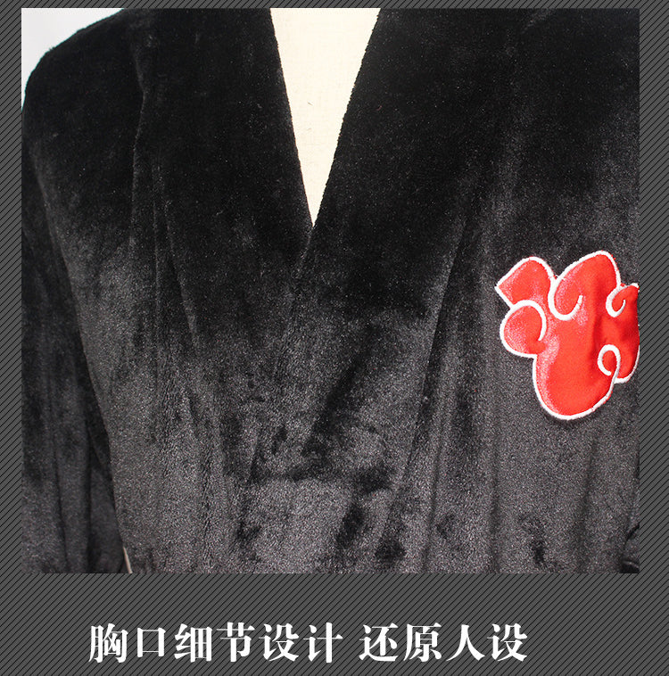 Anime Naruto Cosplay Bathrobe Akatsuki Uchiha Itachi Flannel Pajamas Adult Unisex Winter Warm Nightwear Sleepwear Kimono Robe