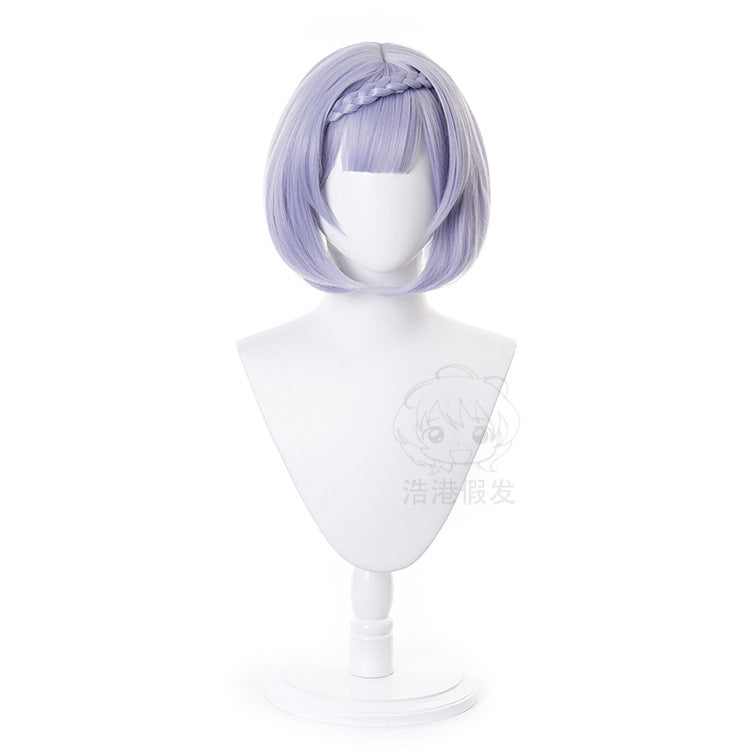 Genshin Impact Noelle Cosplay 35cm Braid Wig Short Silver Purple Wig Cosplay Anime Wigs Heat Resistant Synthetic Wigs Halloween