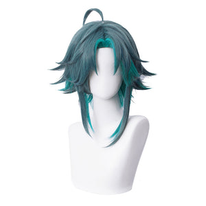 Genshin Impact Xiao Wig Cosplay Mixed Dark Blue Short Middle Part Heat Resistant Hair Adult Halloween Role Play