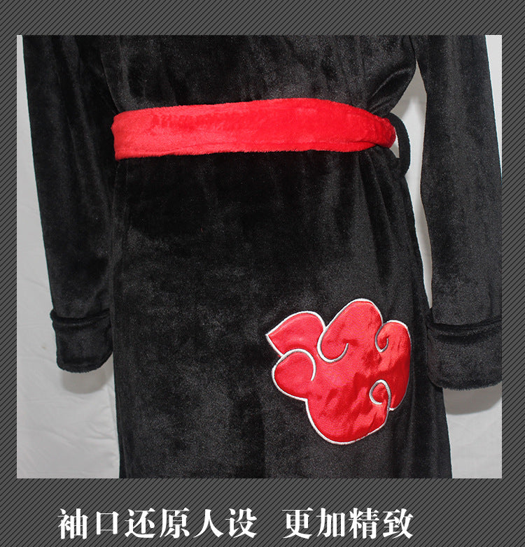 Anime Naruto Cosplay Bathrobe Akatsuki Uchiha Itachi Flannel Pajamas Adult Unisex Winter Warm Nightwear Sleepwear Kimono Robe