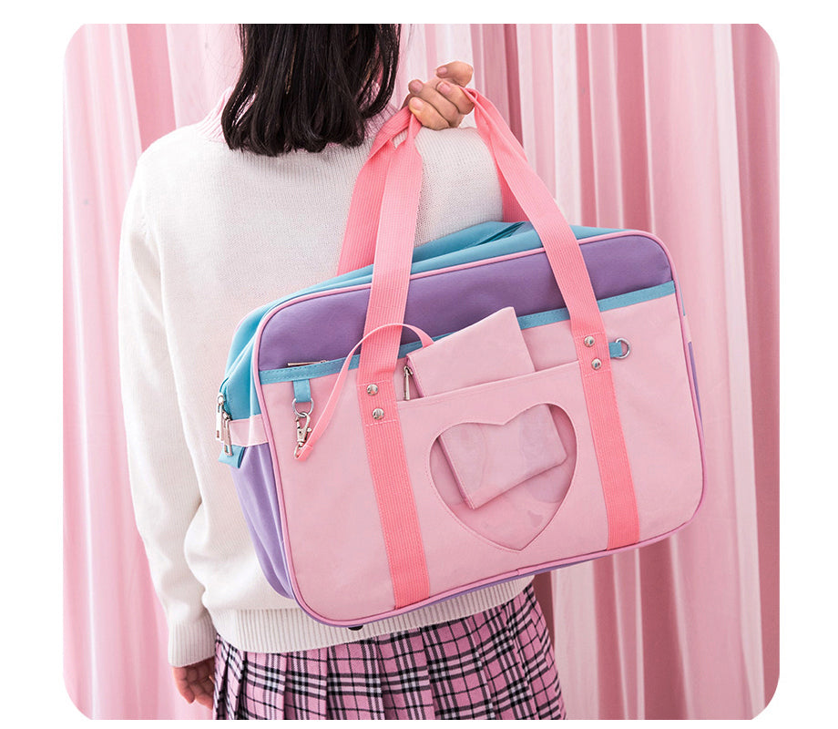 Japanese Preppy Style Pink Shoulder School Bags For Women Girls Canvas Large Capacity Casual Luggage Organizer Handbags Totes