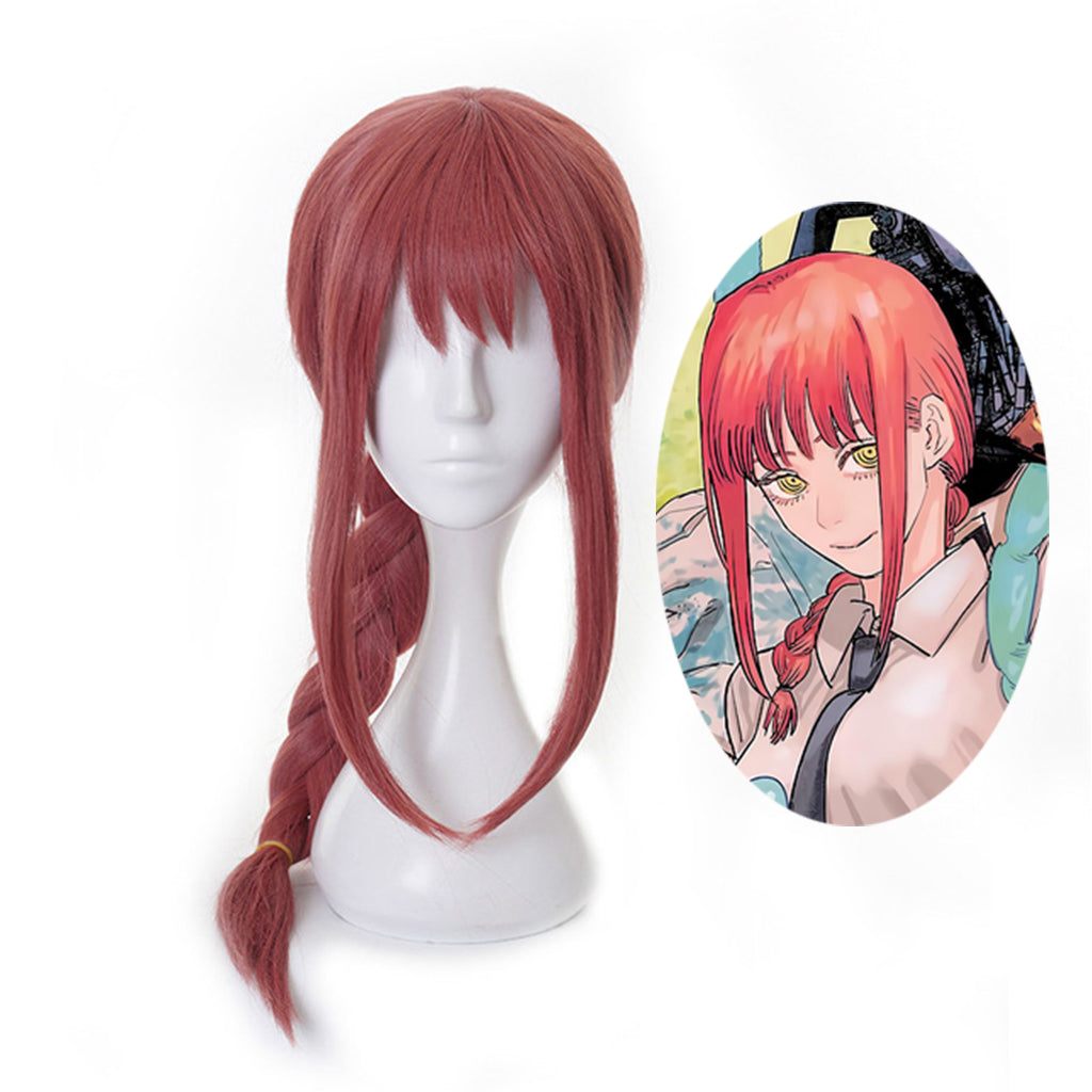 Anime Chainsaw Man Makima Cosplay Braid Wig Heat-resistant Fiber Hair + Wig Cap Halloween Party Role Play