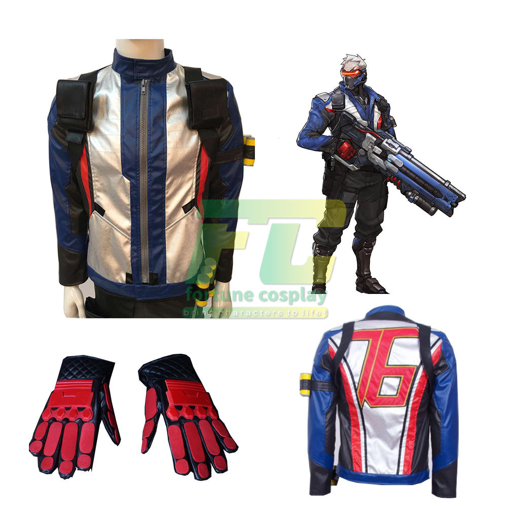 Overwatch OW Soldier 76 John Jack Morrison Jacket Gloves Cosplay Costume - fortunecosplay