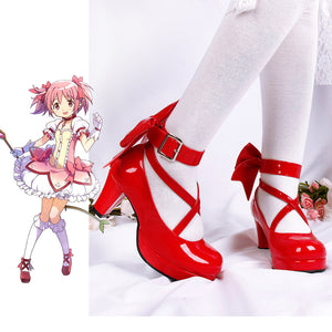 Puella Magi Madoka Magica Cosplay Shoes Japanese Style Anime Lolita Shoes High Heels Bowknot Girls Princess