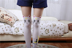 Fake Thigh High Tights Sailor Moon Cosplay 20th Anniversary Luna Cat Pattern Pantyhose Stockings