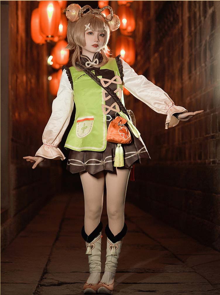 Game Genshin Impact YaoYao Cosplay Costume Outfit Cute Lolita Dress Lovely Yao Yao Anime Suit Halloween Carnival