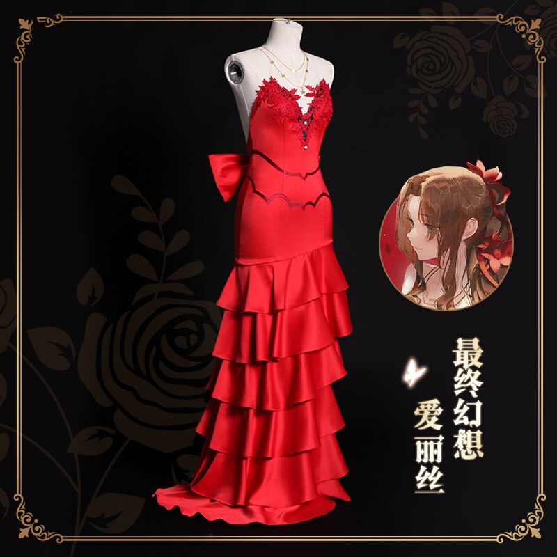 Final Fantasy VII 7 Remake Alice Role Play Red Dress Outfit Elegant Lovely Cosplay Costume Halloween Party Suit