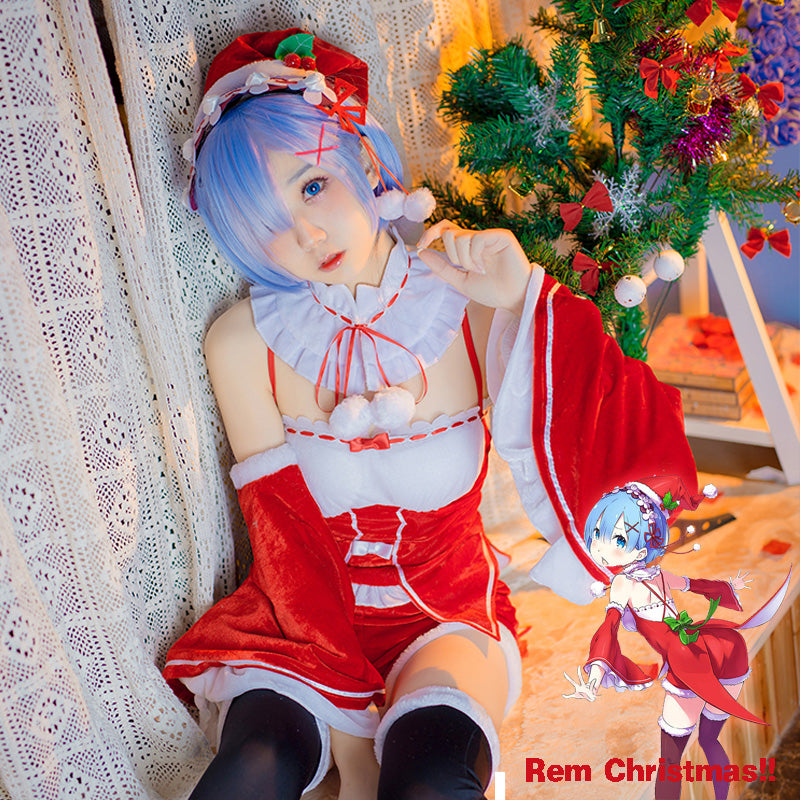 Re Zero Kara Hajimeru Isekai Seikatsu REM Remu RAM Ramu Christmas Cosplay Costume - fortunecosplay