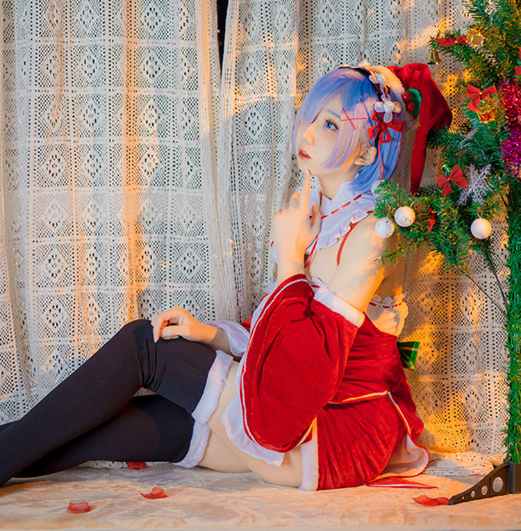 Re Zero Kara Hajimeru Isekai Seikatsu REM Remu RAM Ramu Christmas Cosplay Costume - fortunecosplay