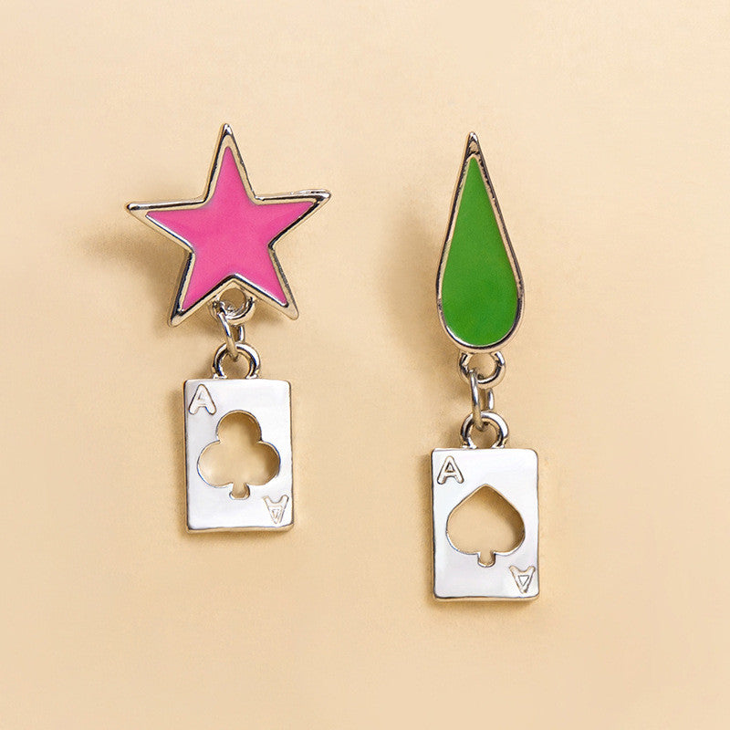 Anime UNTER x HUNTER Hisoka Cosplay Stars Teardrop Poker Earring Stud for Women Men Ear Clip Personality Jewelry