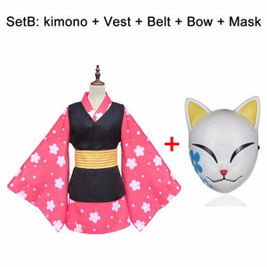 Demon Slayer Kimetsu no Yaiba Makomo Full Set Kis Children Adult Cosplay Costume Kimono Uniform Mask Wig Halloween Party Suit