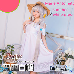 Fate Grand Order Cosplay Costume Caster Marie Antoinette White Beach Dress Joan of Arc  summer dress