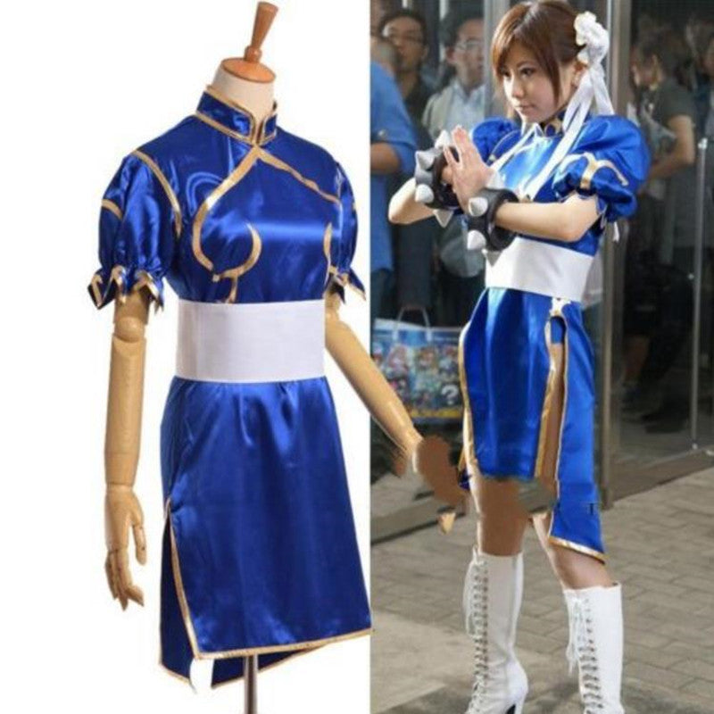 Game Street Fighter Street Fighter Chun Li Chunli Blue Dress Outfit Cosplay Costume