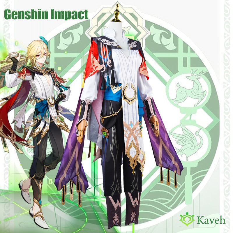 Genshin Impact Kaveh Cosplay Costume Adult Carnival Uniform Wig Anime Halloween Party Costumes Masquerade Women Game