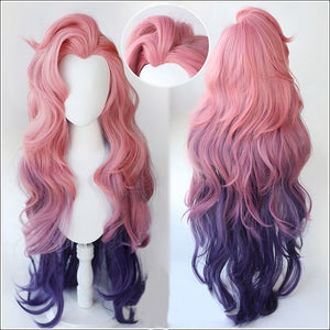 LoL Seraphine Cosplay Wig KDA Cosplay Loose Wave Straight Pink Mixed Purple Wigs Heat Resistant Synthetic Hair