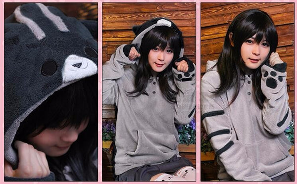 Neko Atsume Kawwii Cosplay Costume Cute Cat Hoodies Flannel Hooded