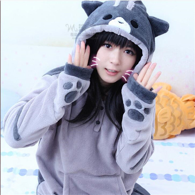 Neko Atsume Kawwii Cosplay Costume Cute Cat Hoodies Flannel Hooded