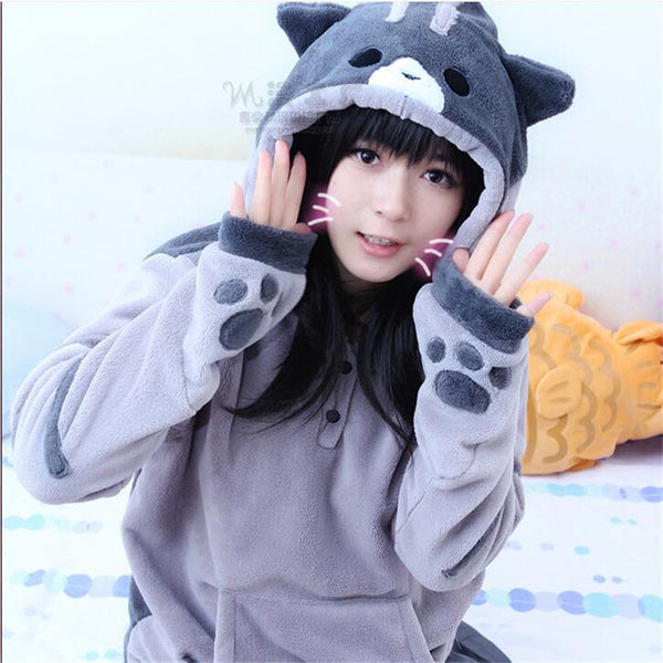 Neko Atsume Kawwii Cosplay Costume Cute Cat Hoodies Flannel Hooded