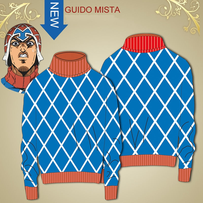 JOJO 5 JOJO Bizarre Adventure Cosplay Costume Guido Mista Golden Wind Anime Costumes Cotton Highneck Knitted Sweater Tops Top