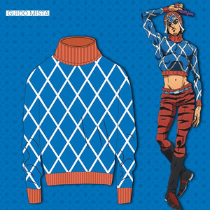 JOJO 5 JOJO Bizarre Adventure Cosplay Costume Guido Mista Golden Wind Anime Costumes Cotton Highneck Knitted Sweater Tops Top
