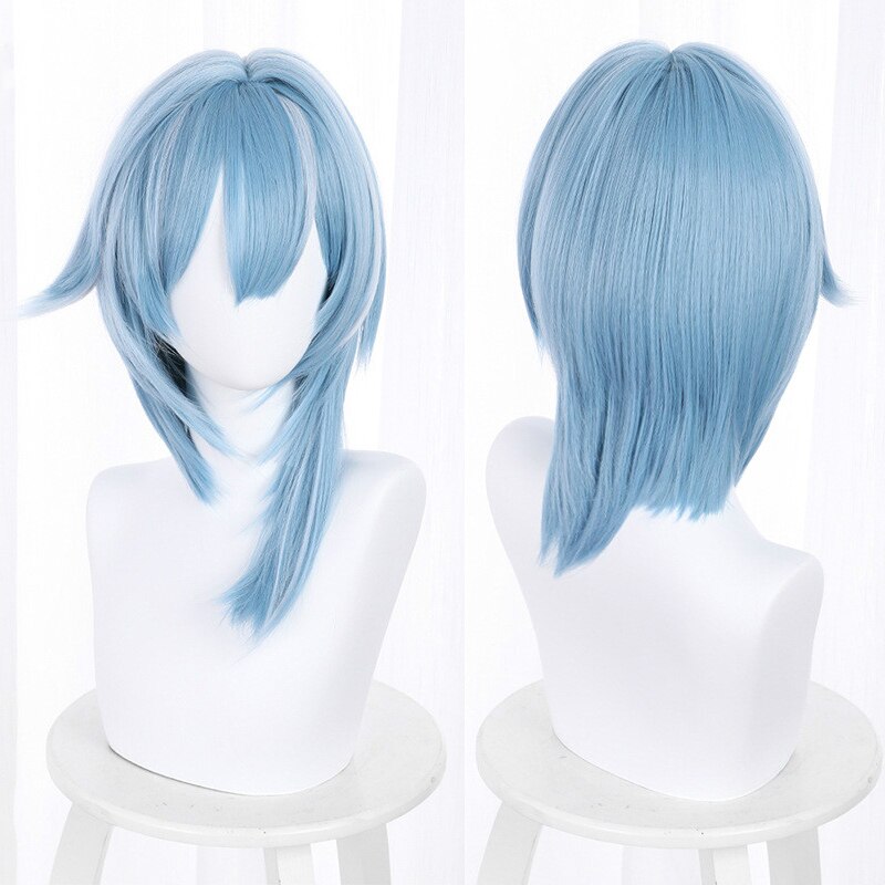 Eula Cosplay Wig Game Genshin Impact Cosplay Blue Mixed White Short Heat Resistant Synthetic Hair Wig