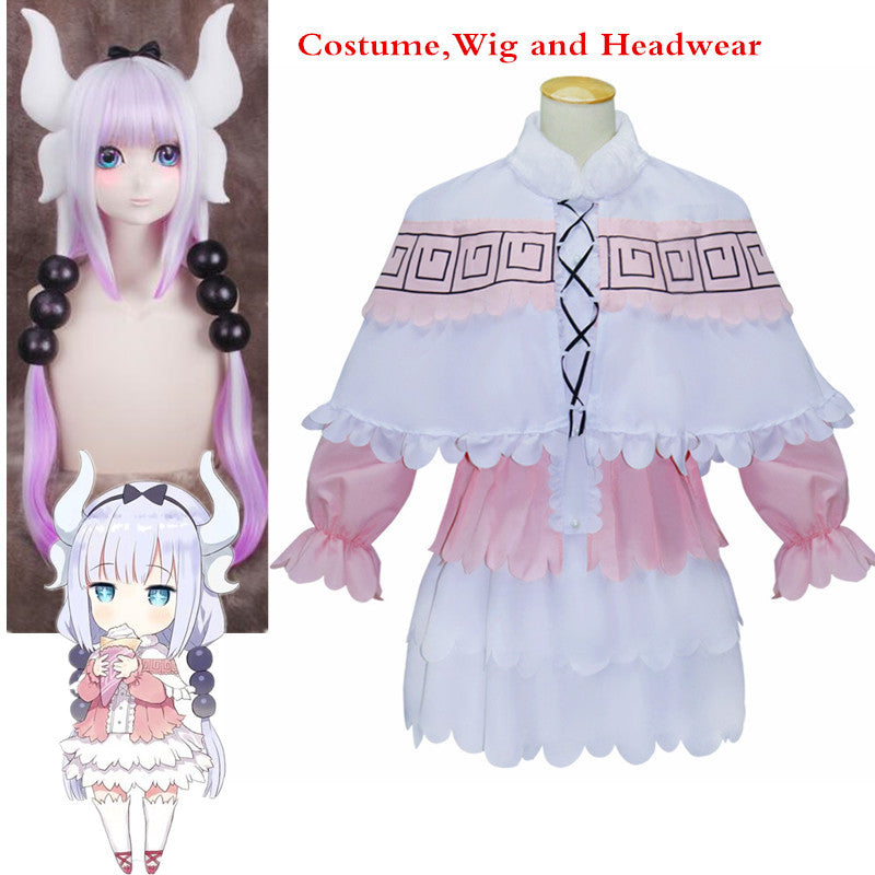 Kobayashi san Chino Maid Dragon Cosplay Headwear Wig Costumes Miss Kobayashi's Dragon Maid Kanna Kamui Pink Dress
