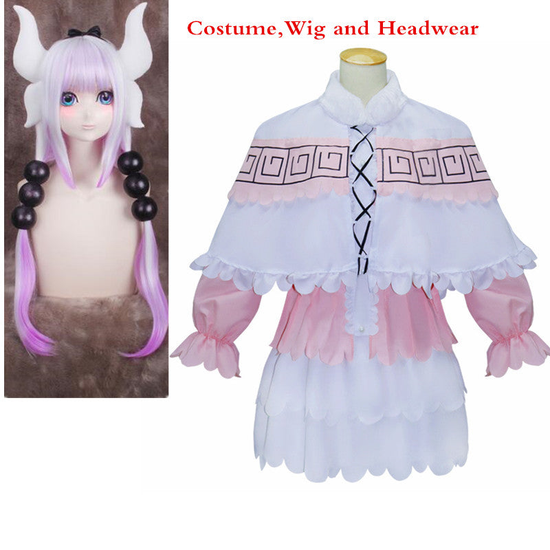 Kobayashi san Chino Maid Dragon Cosplay Headwear Wig Costumes Miss Kobayashi's Dragon Maid Kanna Kamui Pink Dress