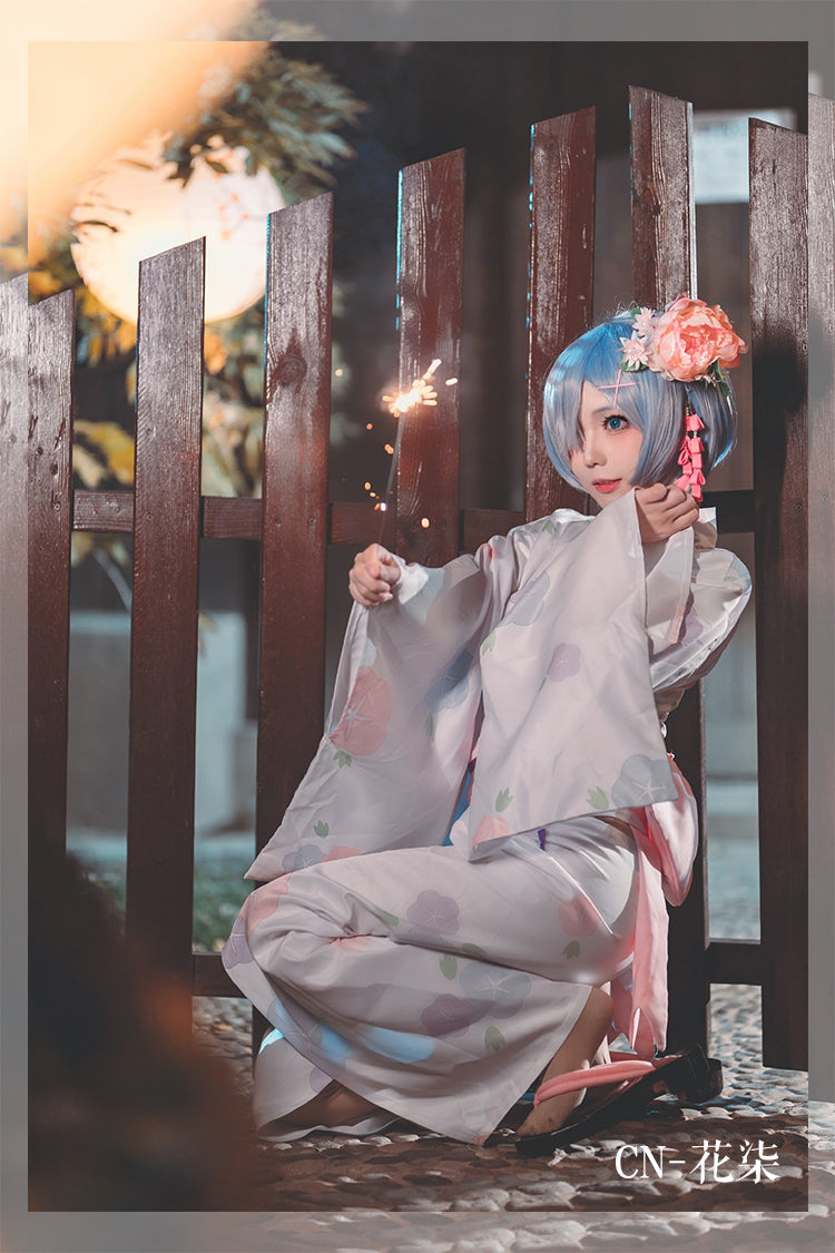Re Zero Kara Hajimeru Isekai Seikatsu Remu REM Kimono Yukata Dress Outfit  Cosplay Costume