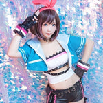 Load image into Gallery viewer, Kizuna AI Cosplay Costume AI Youtuber Outfit Short Hair Look Blue Costume
