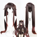 Load image into Gallery viewer, Genshin Impact HUTAO Wig Cosplay Gradient Brown 110CM Long Curly Ponytails Base Wig Twin Pigtails Heat Resistant Hair Role Play
