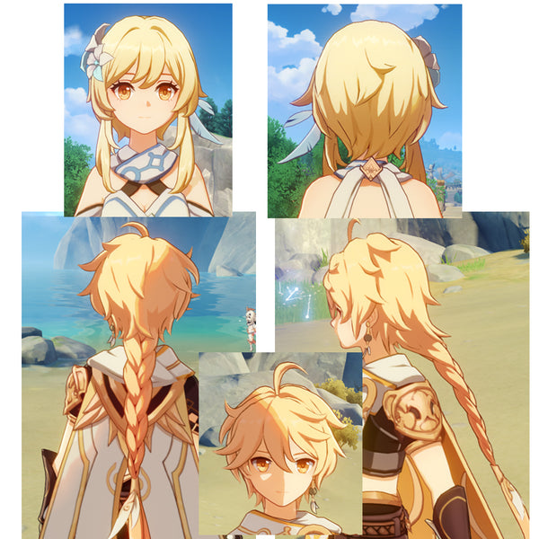 Genshin Impact Traveler Lumine Aether Cosplay Wig fortunecosplay