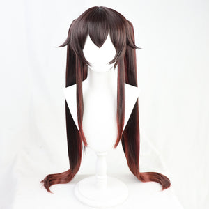 Genshin Impact HUTAO Wig Cosplay Gradient Brown 110CM Long Curly Ponytails Base Wig Twin Pigtails Heat Resistant Hair Role Play