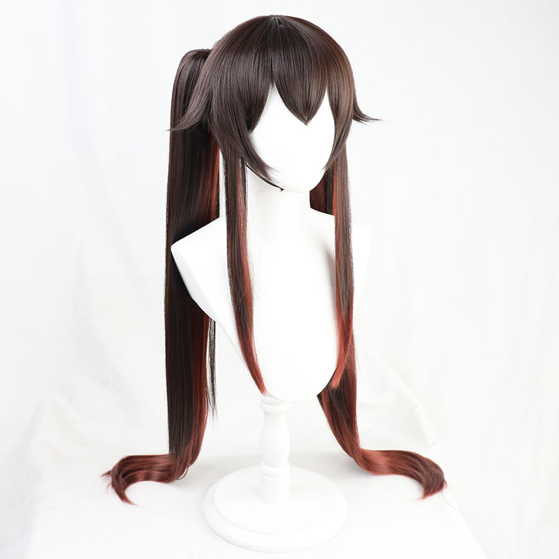 Genshin Impact HUTAO Wig Cosplay Gradient Brown 110CM Long Curly Ponytails Base Wig Twin Pigtails Heat Resistant Hair Role Play
