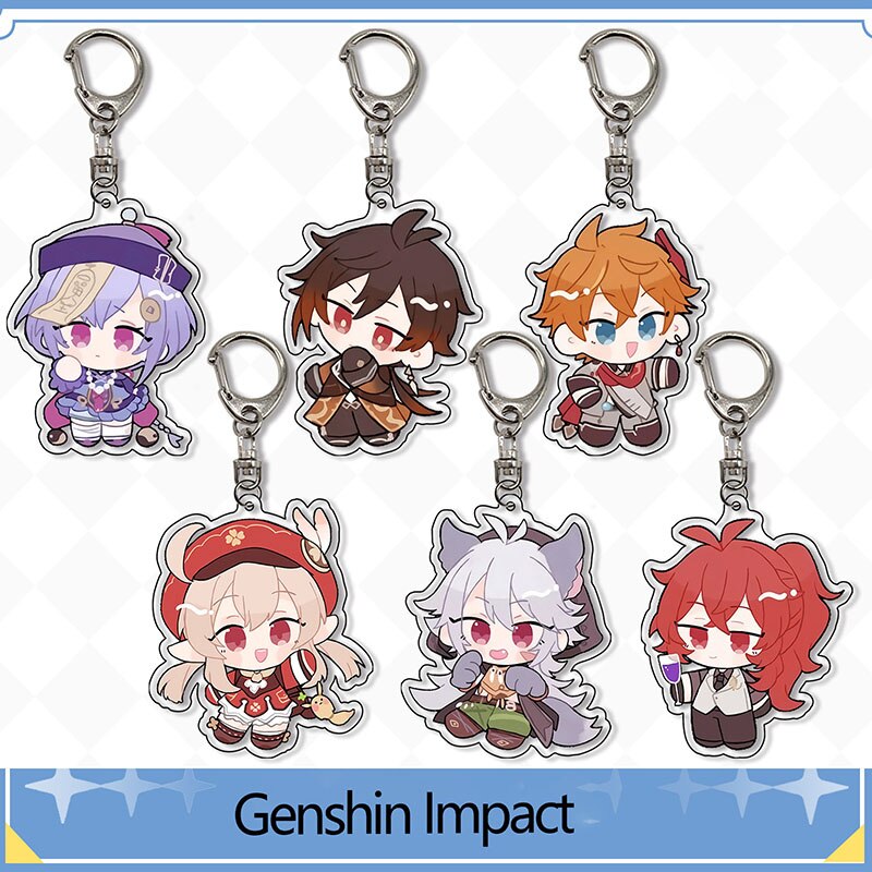 Game Genshin Impact Acrylic Keychain Mengpa Mondstadt Theme Cartoon Key Chain Cute Pendant Keyring Jewelry