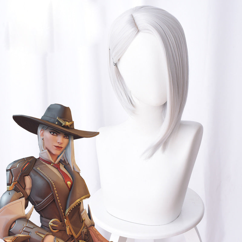 OW Ashe Overwatch Cosplay Wig Sliver White