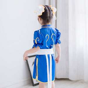 Street Fighter Chun Li Chunli Blue Dress Outfit Cosplay Costume custom Child Kid size