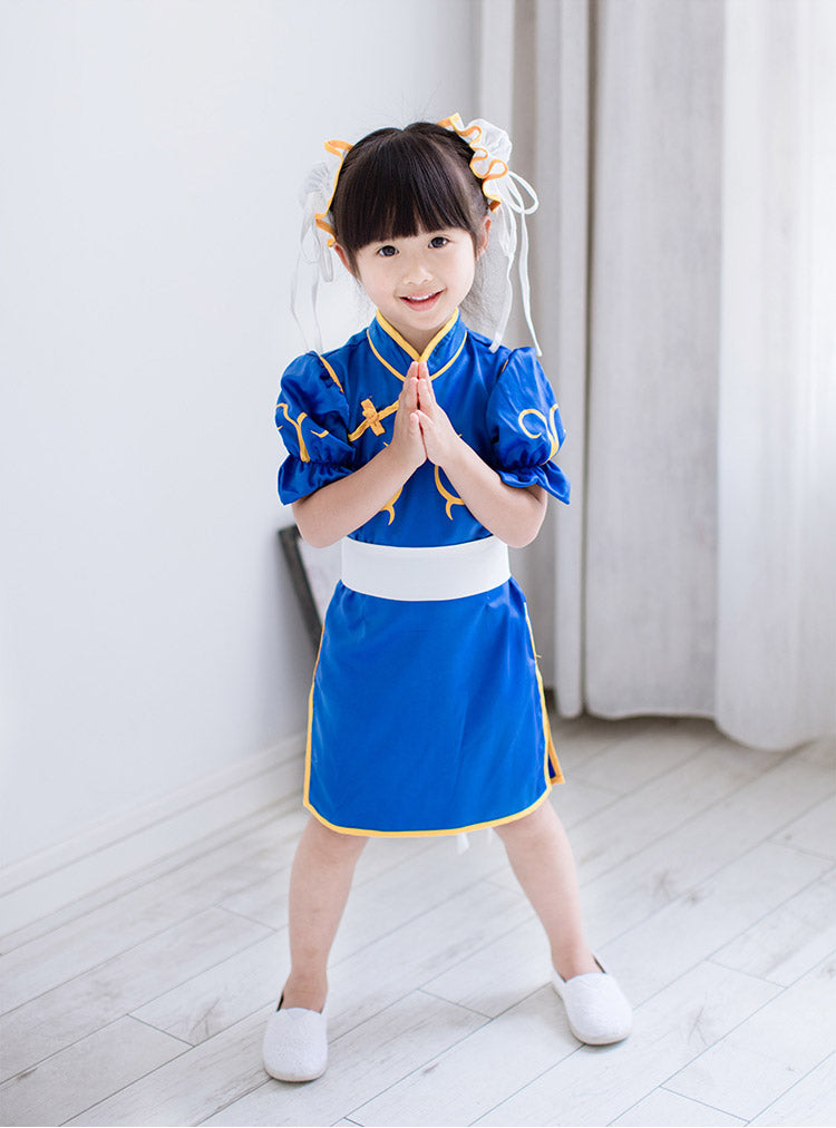 Street Fighter Chun Li Chunli Blue Dress Outfit Cosplay Costume custom Child Kid size