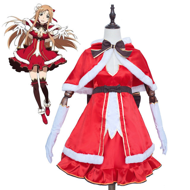 Sword Art Online Yuuki Asuna Xmas Christmas Dress Cloak Uniform Cosplay Costumes - fortunecosplay