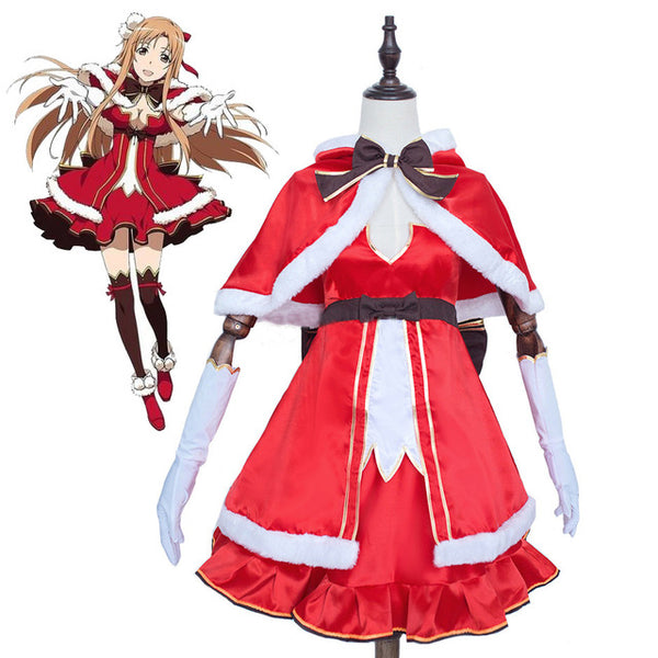 Sword Art Online Yuuki Asuna Xmas Christmas Dress Cloak Uniform Cospla –  fortunecosplay
