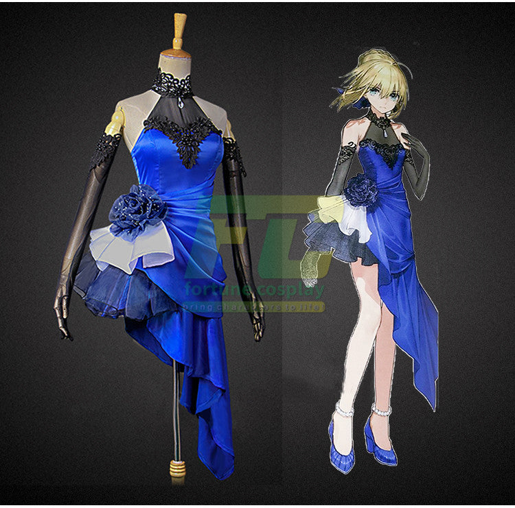 Fate extella fate zero saber cosplay costume Fate Grand Order blue party dress - fortunecosplay