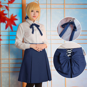 Fate/Stay Night Saber Lily Altria Pendragon Cosplay Costume Full Set Casual Uniform