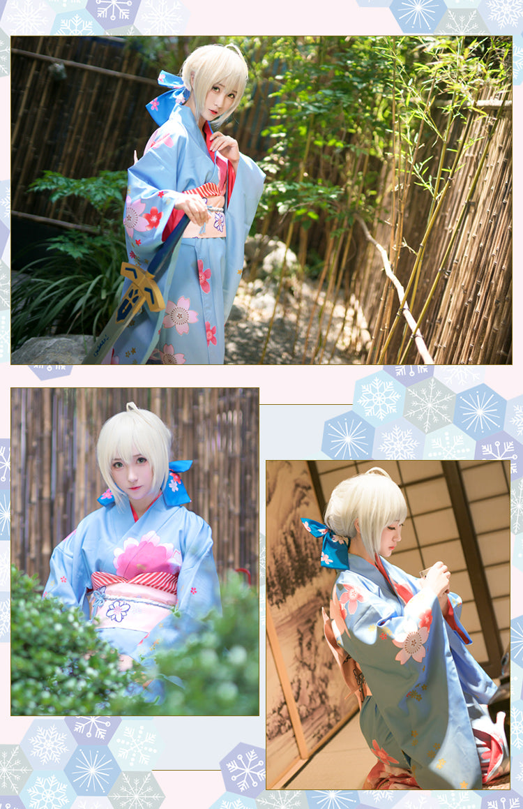 Fate Stay Night FGO Saber Haregi Kimono Cosplay Costume