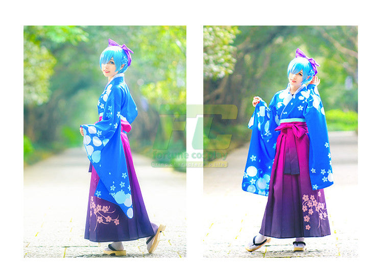 Re Zero Kara Hajimeru Isekai Seikatsu Ramu RAM Remu REM Yukata Kimono Outfit Cosplay Costume