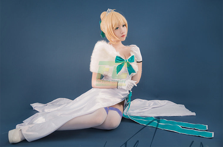 FGO Fate Grand Order 2nd Saber White Gown Dress Outfit Cosplay Costumes